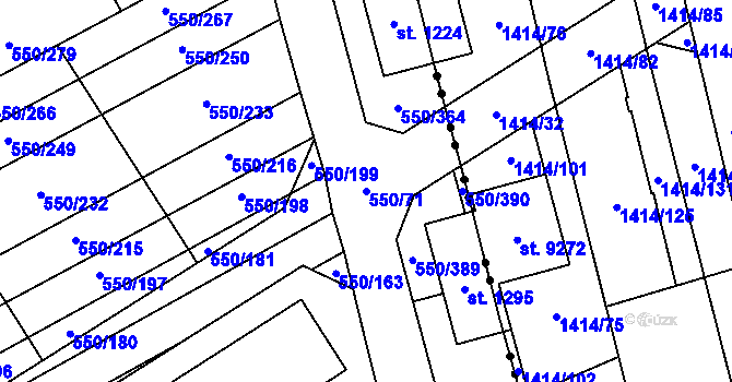 Parcela st. 550/71 v KÚ Prštné, Katastrální mapa