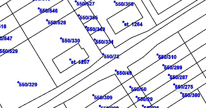 Parcela st. 550/72 v KÚ Prštné, Katastrální mapa