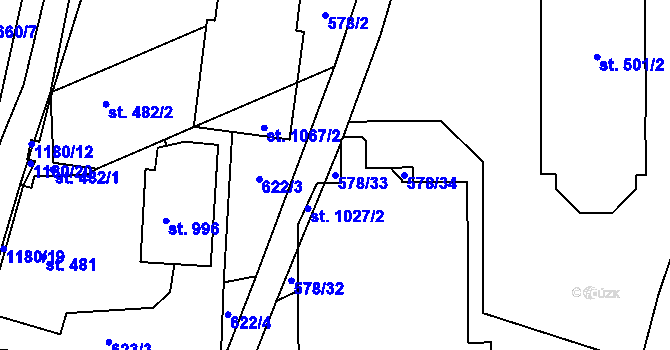 Parcela st. 578/33 v KÚ Prštné, Katastrální mapa