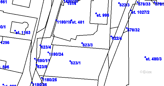 Parcela st. 623/3 v KÚ Prštné, Katastrální mapa