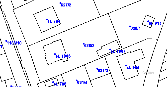 Parcela st. 628/2 v KÚ Prštné, Katastrální mapa