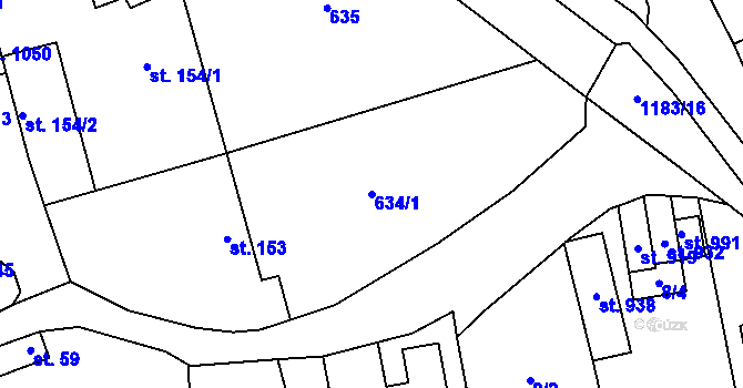 Parcela st. 634/1 v KÚ Prštné, Katastrální mapa