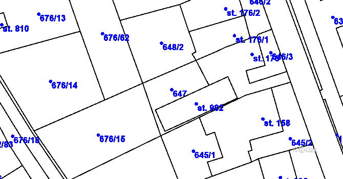 Parcela st. 647 v KÚ Prštné, Katastrální mapa