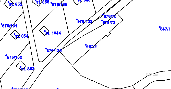 Parcela st. 667/2 v KÚ Prštné, Katastrální mapa