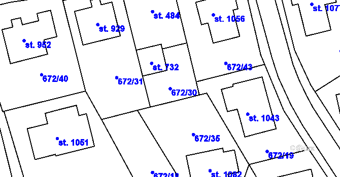 Parcela st. 672/30 v KÚ Prštné, Katastrální mapa