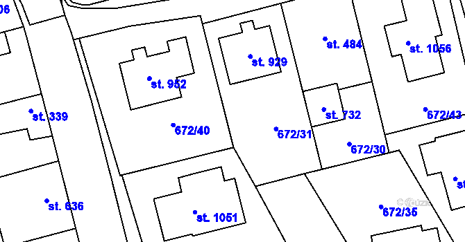 Parcela st. 672/32 v KÚ Prštné, Katastrální mapa