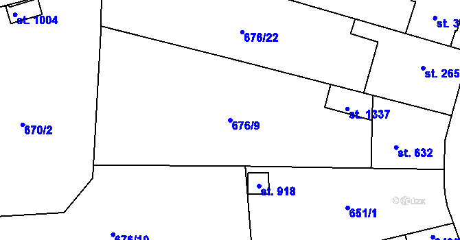 Parcela st. 676/9 v KÚ Prštné, Katastrální mapa