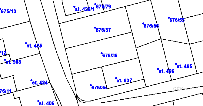 Parcela st. 676/36 v KÚ Prštné, Katastrální mapa