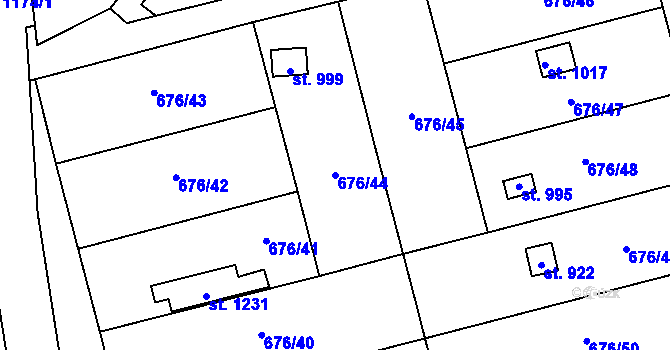 Parcela st. 676/44 v KÚ Prštné, Katastrální mapa