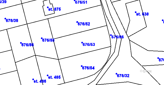 Parcela st. 676/53 v KÚ Prštné, Katastrální mapa