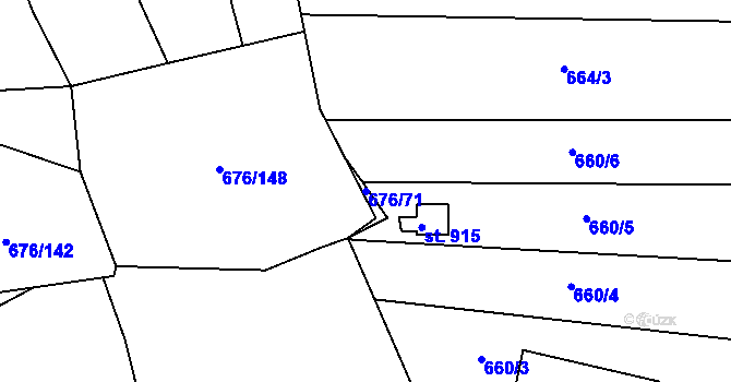 Parcela st. 676/71 v KÚ Prštné, Katastrální mapa