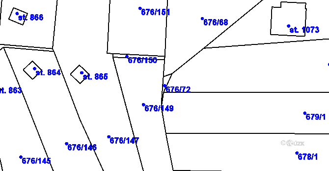 Parcela st. 676/72 v KÚ Prštné, Katastrální mapa