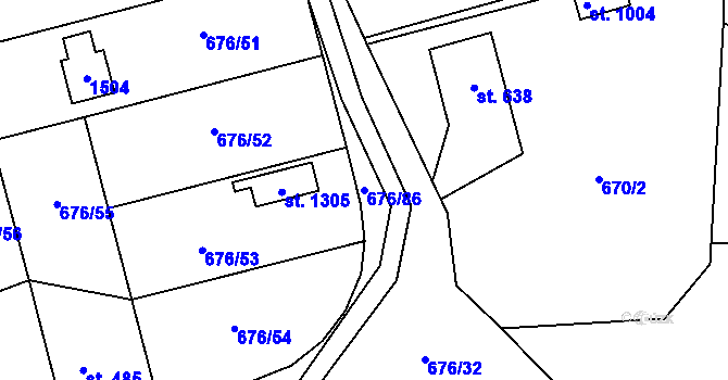 Parcela st. 676/86 v KÚ Prštné, Katastrální mapa