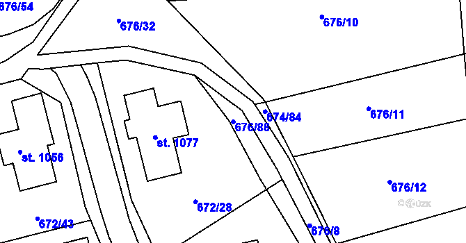Parcela st. 676/88 v KÚ Prštné, Katastrální mapa