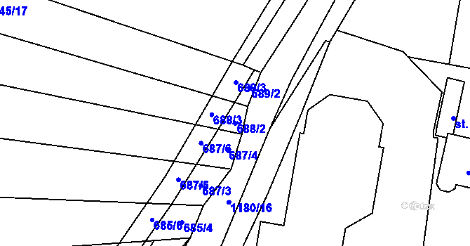 Parcela st. 688/2 v KÚ Prštné, Katastrální mapa