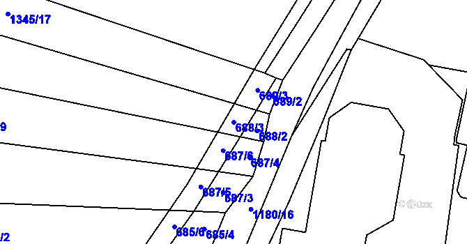 Parcela st. 688/3 v KÚ Prštné, Katastrální mapa