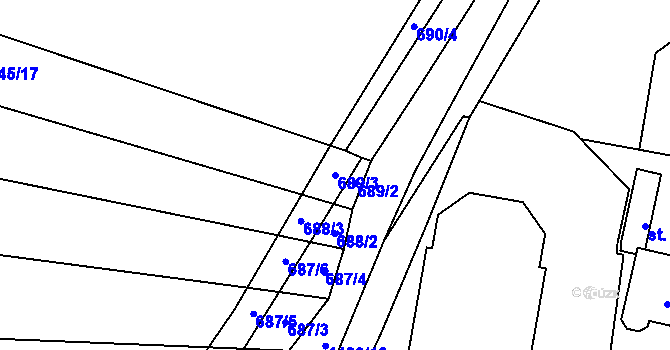 Parcela st. 689/3 v KÚ Prštné, Katastrální mapa