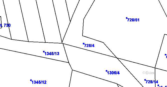 Parcela st. 728/4 v KÚ Prštné, Katastrální mapa