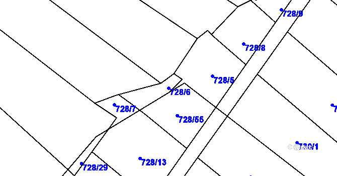 Parcela st. 728/6 v KÚ Prštné, Katastrální mapa