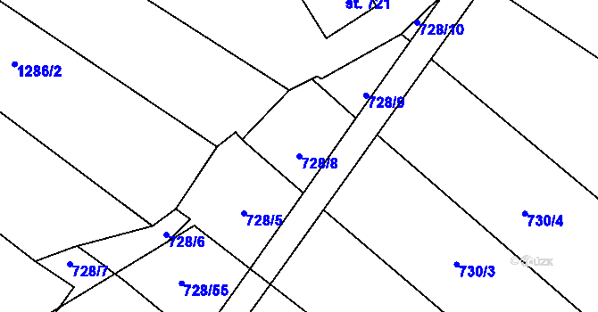 Parcela st. 728/8 v KÚ Prštné, Katastrální mapa