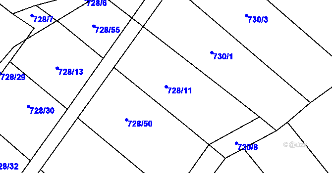 Parcela st. 728/11 v KÚ Prštné, Katastrální mapa