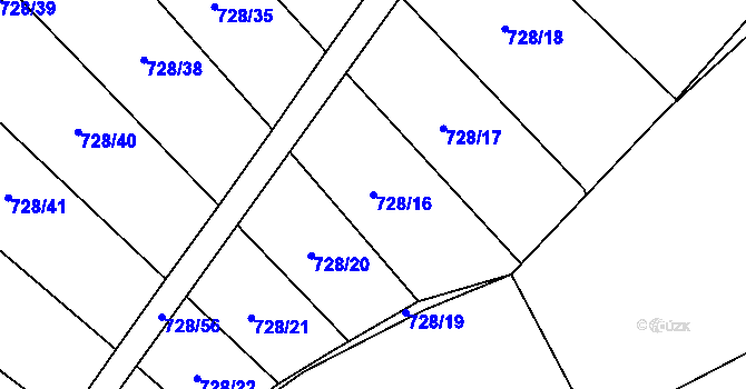Parcela st. 728/16 v KÚ Prštné, Katastrální mapa
