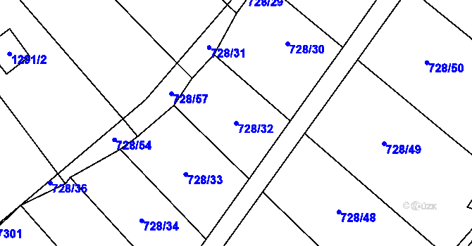 Parcela st. 728/32 v KÚ Prštné, Katastrální mapa