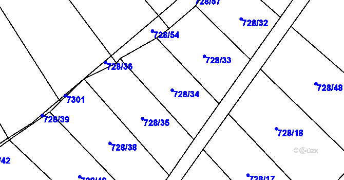 Parcela st. 728/34 v KÚ Prštné, Katastrální mapa
