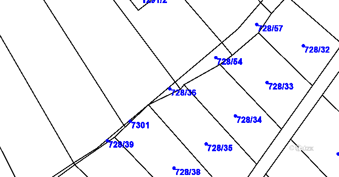 Parcela st. 728/36 v KÚ Prštné, Katastrální mapa