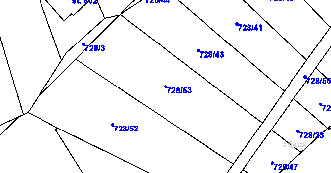 Parcela st. 728/53 v KÚ Prštné, Katastrální mapa