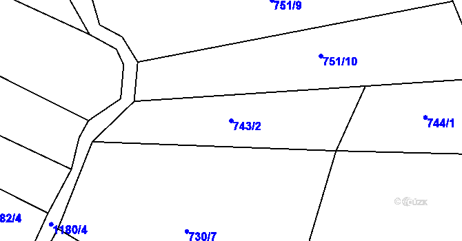 Parcela st. 743/2 v KÚ Prštné, Katastrální mapa