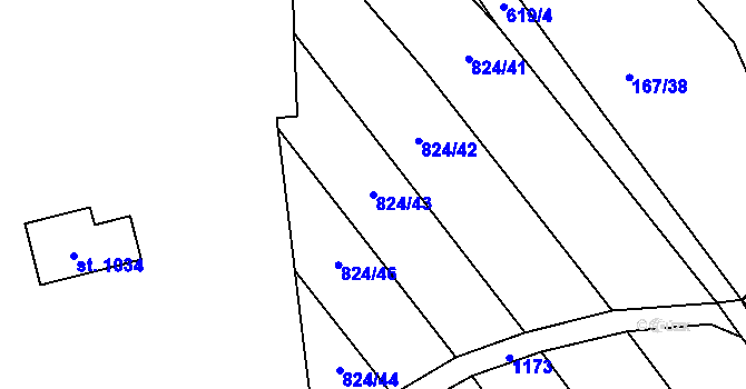 Parcela st. 824/43 v KÚ Prštné, Katastrální mapa