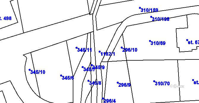 Parcela st. 1182/1 v KÚ Prštné, Katastrální mapa