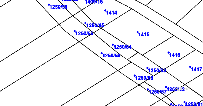 Parcela st. 1250/59 v KÚ Prštné, Katastrální mapa
