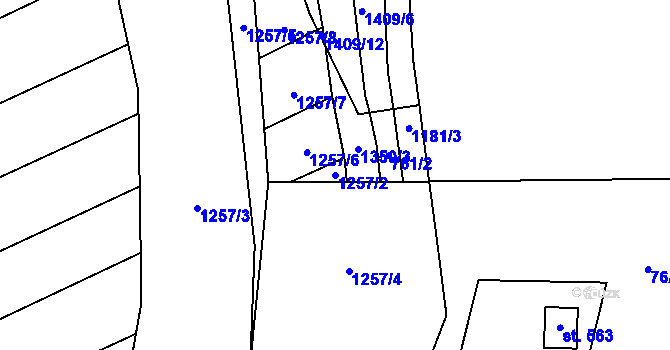 Parcela st. 1257/2 v KÚ Prštné, Katastrální mapa