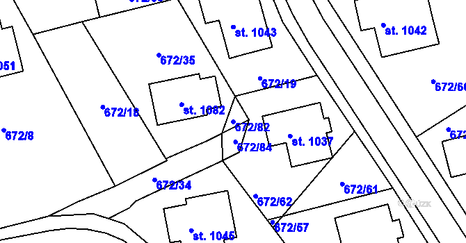 Parcela st. 672/82 v KÚ Prštné, Katastrální mapa