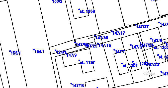 Parcela st. 147/25 v KÚ Prštné, Katastrální mapa