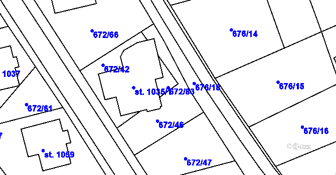 Parcela st. 672/83 v KÚ Prštné, Katastrální mapa