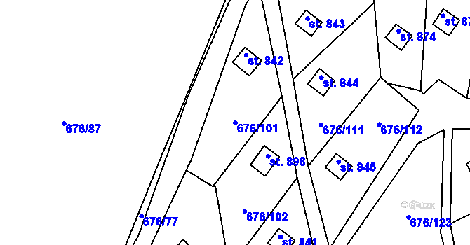 Parcela st. 676/101 v KÚ Prštné, Katastrální mapa