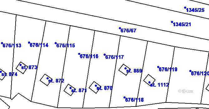 Parcela st. 676/117 v KÚ Prštné, Katastrální mapa