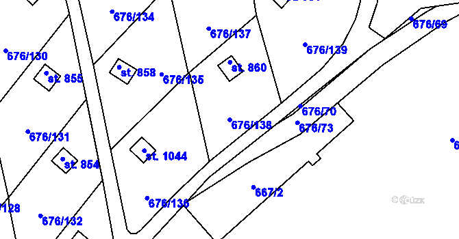 Parcela st. 676/138 v KÚ Prštné, Katastrální mapa