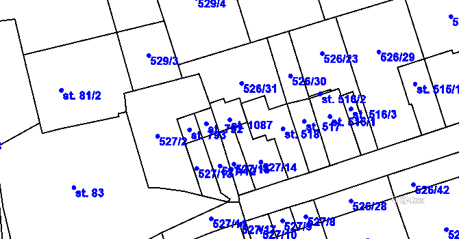 Parcela st. 1087 v KÚ Prštné, Katastrální mapa