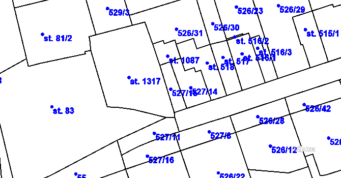 Parcela st. 527/15 v KÚ Prštné, Katastrální mapa