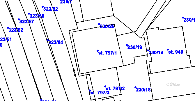 Parcela st. 797/1 v KÚ Prštné, Katastrální mapa