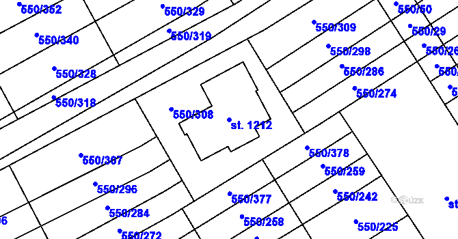 Parcela st. 1212 v KÚ Prštné, Katastrální mapa