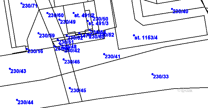 Parcela st. 230/41 v KÚ Prštné, Katastrální mapa