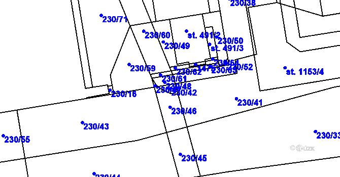 Parcela st. 230/42 v KÚ Prštné, Katastrální mapa