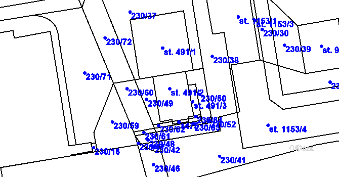 Parcela st. 491/2 v KÚ Prštné, Katastrální mapa