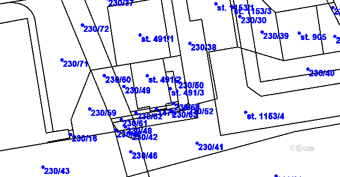 Parcela st. 491/3 v KÚ Prštné, Katastrální mapa