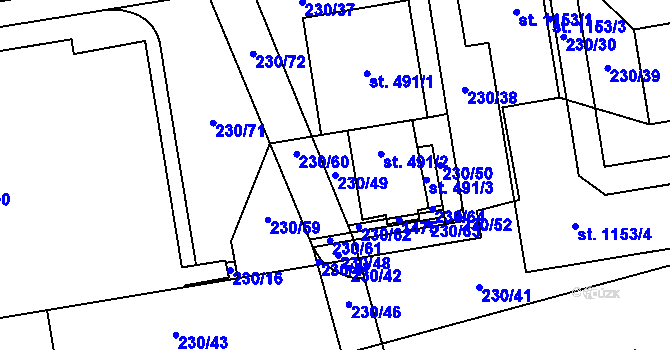 Parcela st. 230/49 v KÚ Prštné, Katastrální mapa